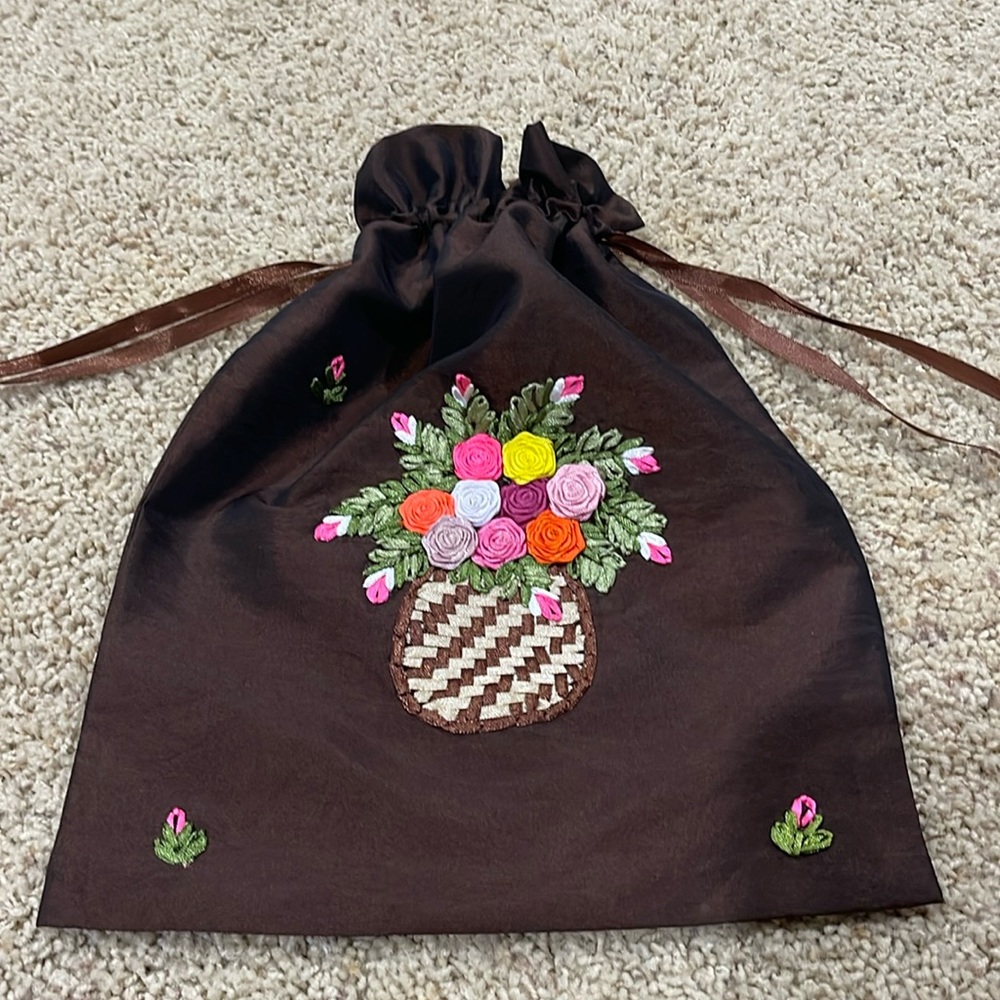 Hand Embroidered Drawstring Bag - image 1